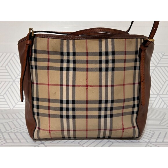 Burberry Beige Brown Leather Haymarket Check Canterbury Tote Shoulder Bag Italy - Picture 7 of 16